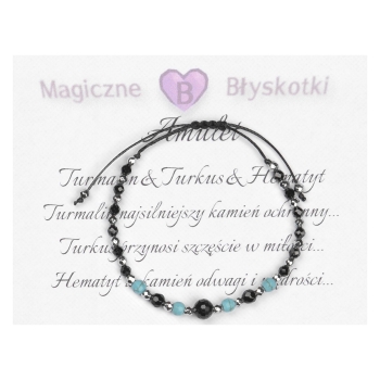 Bransoletka celebrytka czarny TURMALIN TURKUS HEMATYT ochrona i szczęście